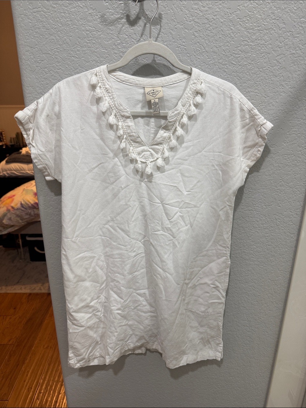 Women's White V-Neck Tassel Tunic cover up